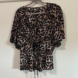VENUS Black and Brown corset Leopard low cut Print Blouse